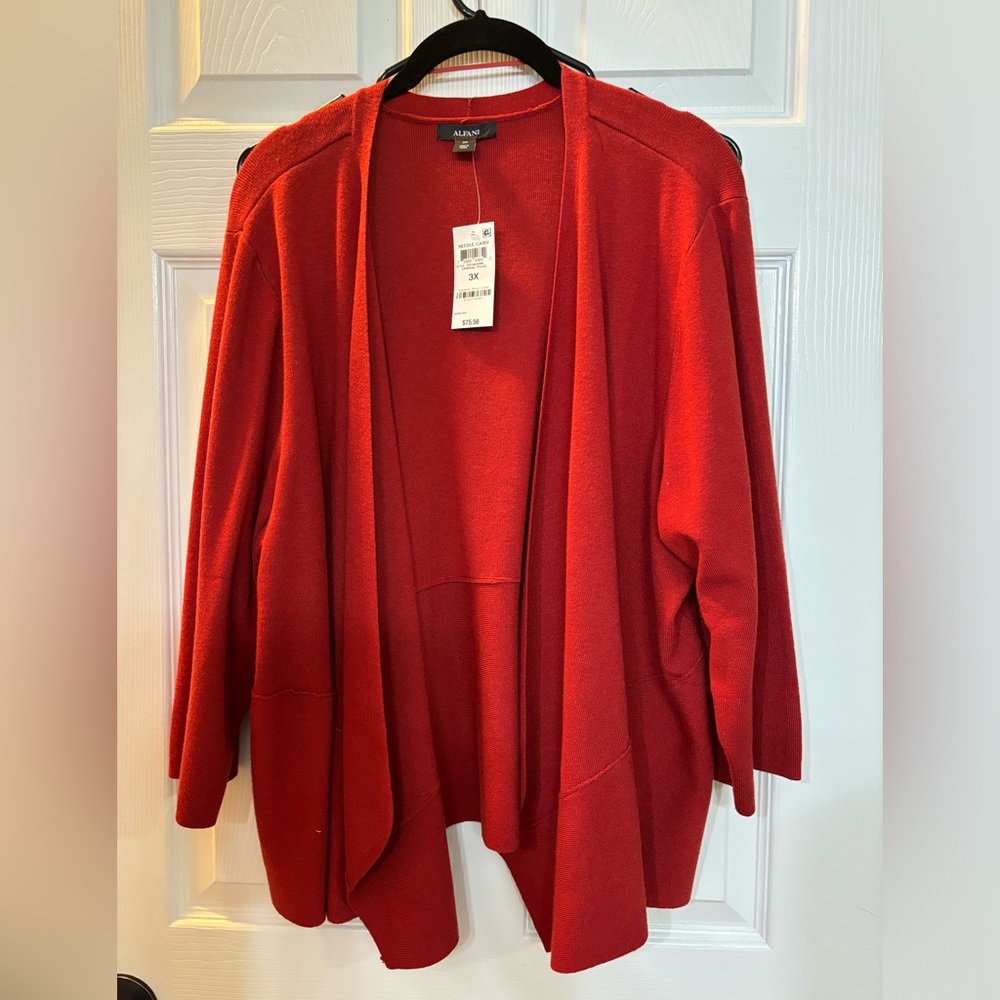 NWT Alfani Woman 3X Brick Red open front cardigan.